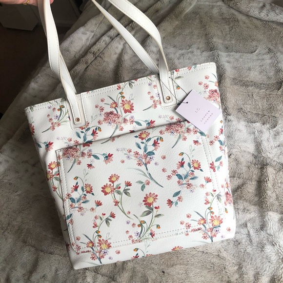LC Lauren Conrad Handbags - NWT WHITE FLORAL SHOULDER TOTE BAG PURSE